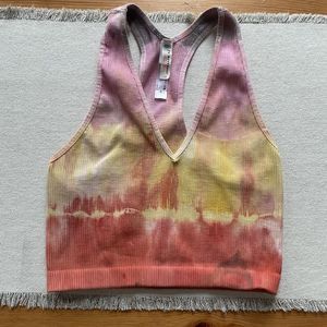 New Free People FP Movement Throw Crop Ribbed Tie Dye Tank Cami Bralette Top S